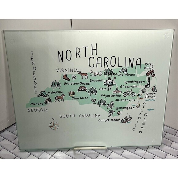 North Carolina Map Art Cutting Board Glass Charcuterie Board Party *Tiny Flaw - Picture 1 of 10